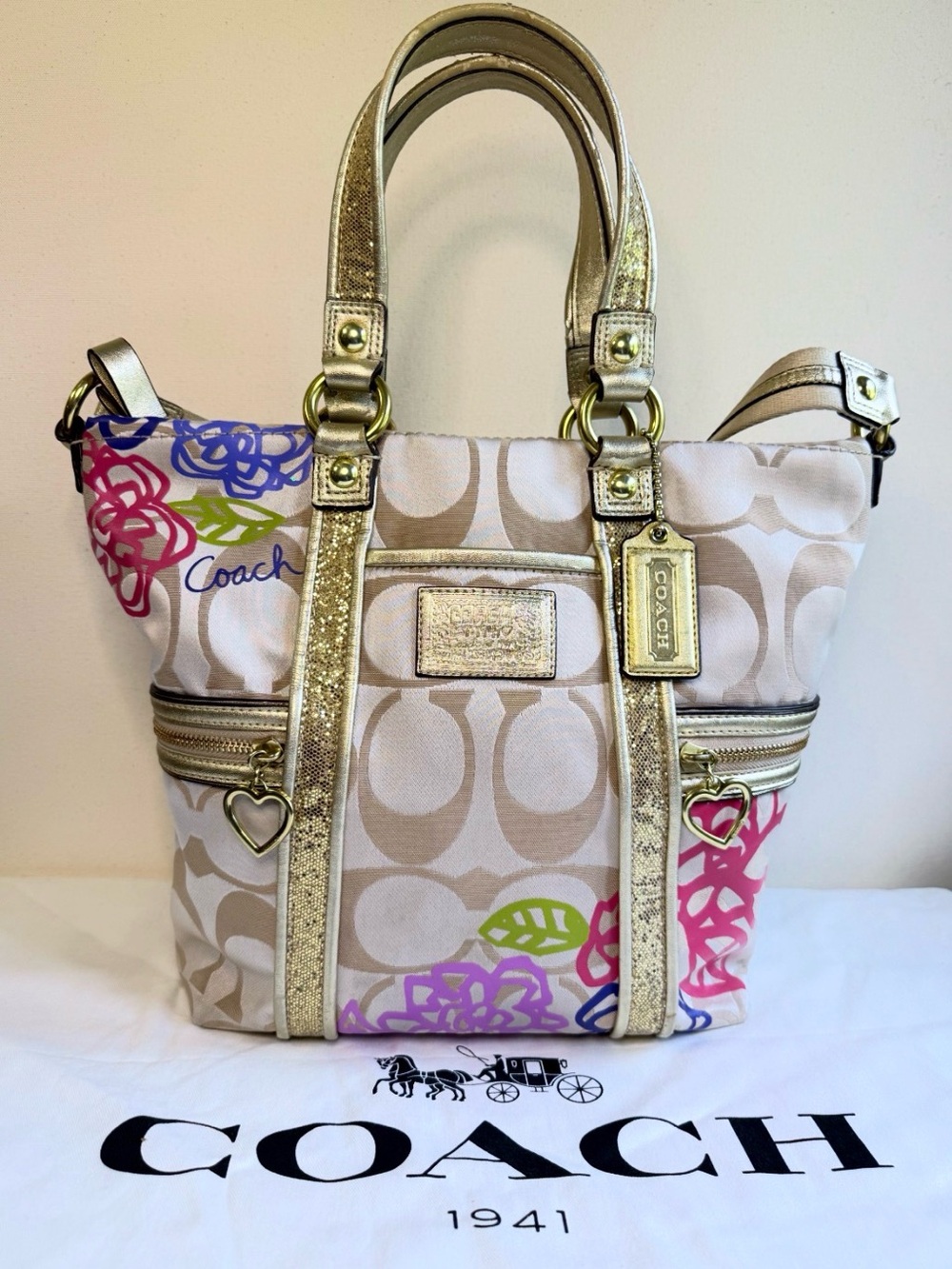 Coach Poppy Floral Graffiti Appliquรฉ Satchel + Metallic Hangtag & Dust Bag